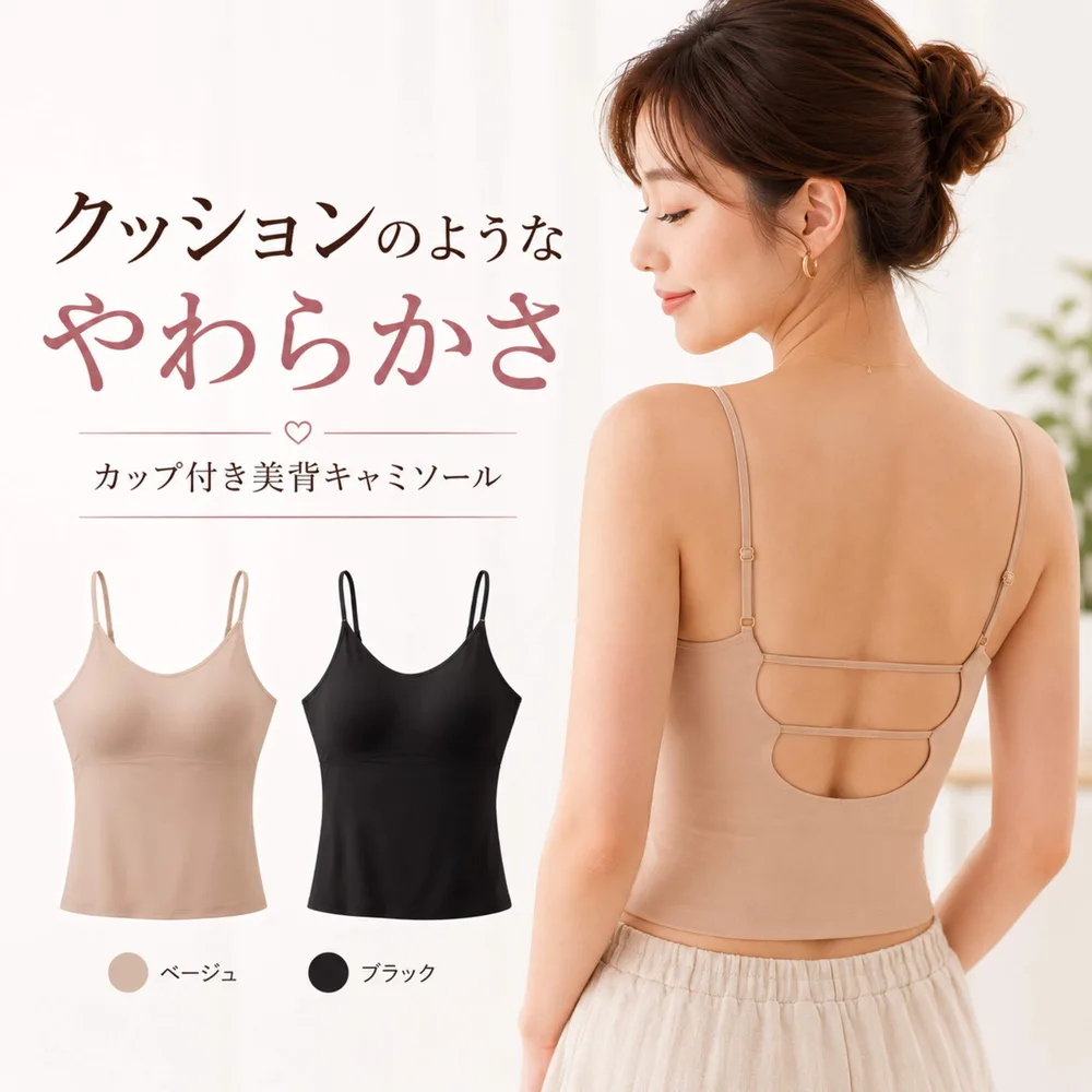 カップ付き 美背キャミソール（シームレス） 商品詳細画像 1